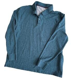 M&S Collection‎ Long Sleeve Polo Mens XL Teal Blue Regular Fit Minimalist Preppy